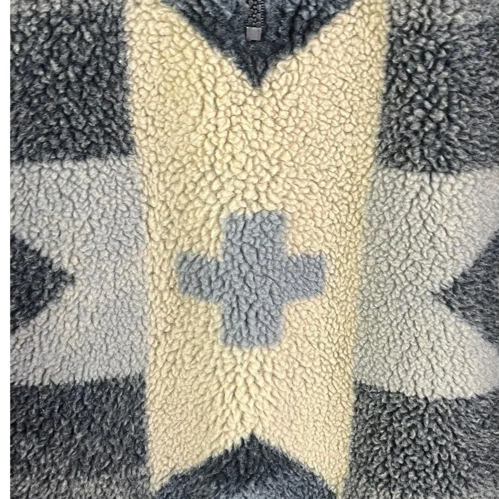 VTG North Face Gray Star Tribal‎ Pattern 1/4 Zip Pull Over Sherpa Fleece USA XL